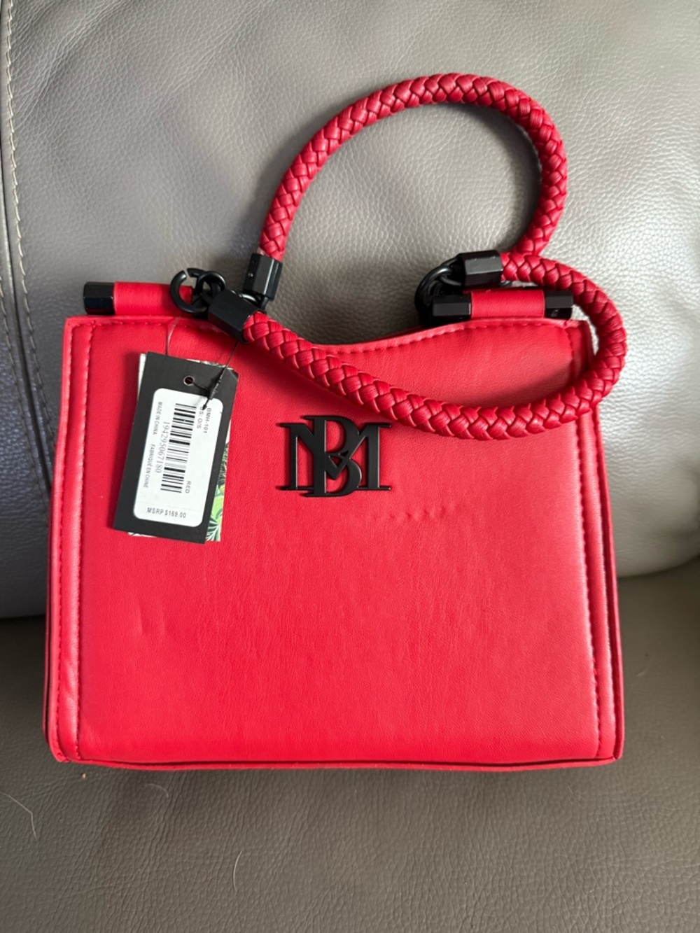 Badgley Mischka Red Women's Handbag with Braided Handle